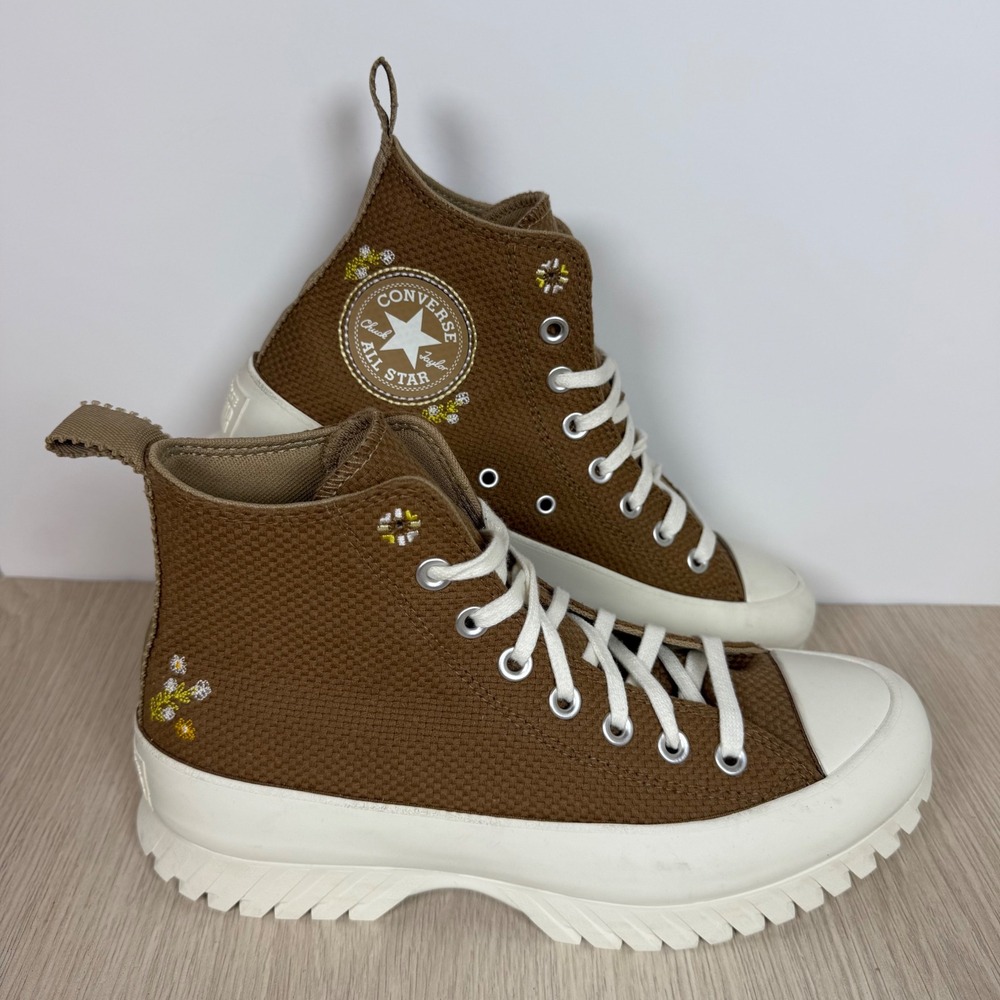 Sneakers Converse Women 9 Brown Lugged 2.0 Floral Embroidery A05067C High Top